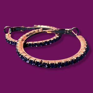 Lovely Amethyst ROSE GOLD Toned Lavender Purple Rhinestone Crystal Hoop Earrings